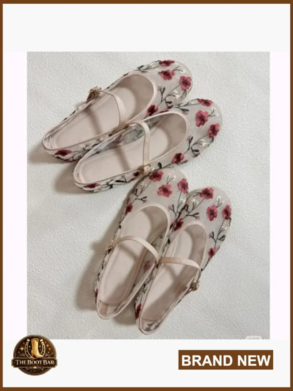 Floral Embroidered Ballet Flats for Women - Round Toe Mary Jane Style with